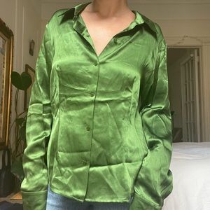 Calvin Klein vintage silk green button down blouse